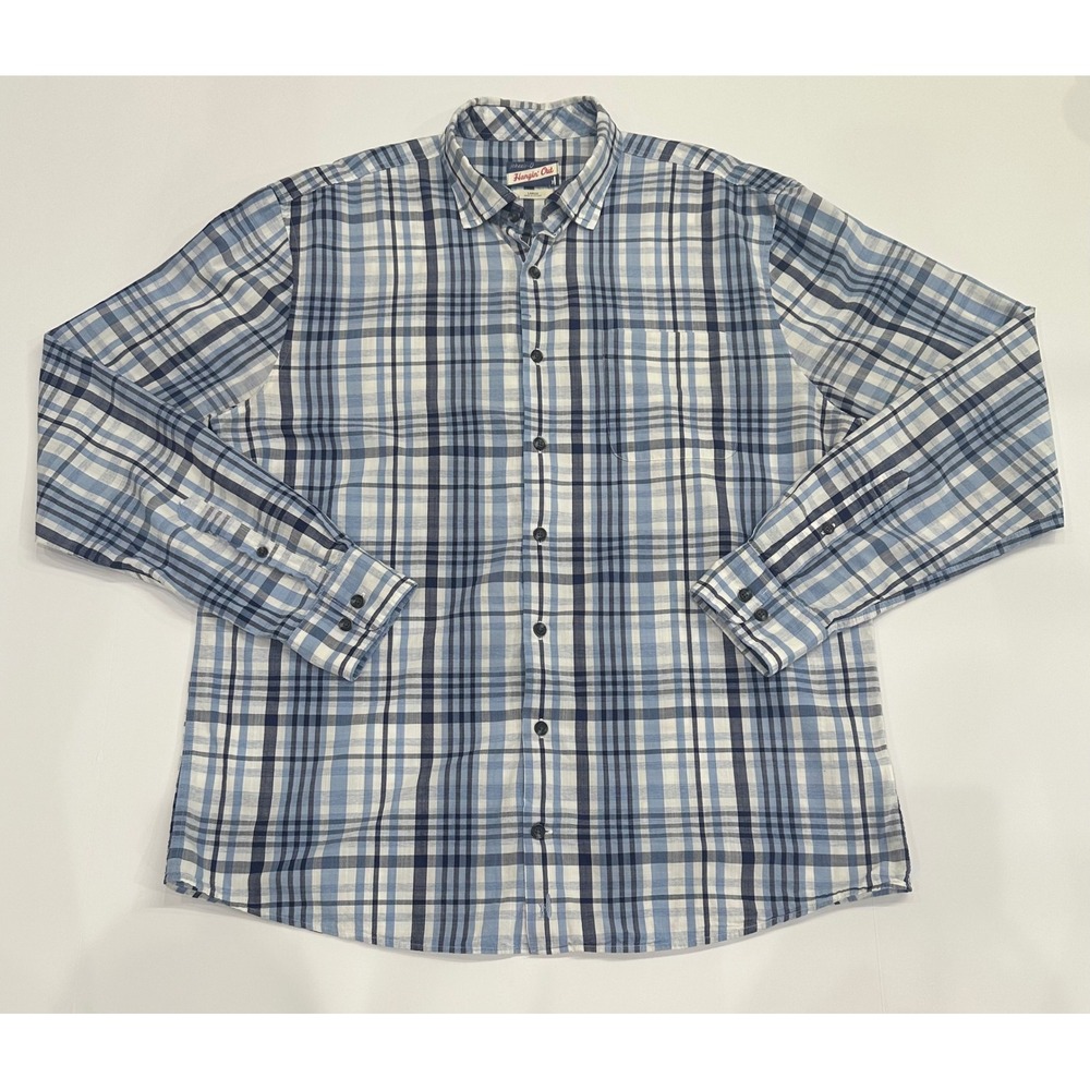 Johnnie-O Hangin Out Mens Large Blue Plaid Button Down Bamboo Blend Shirt L